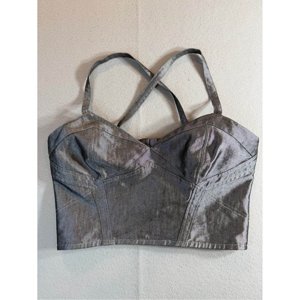 Rag & Bone Bustier Crop Top NWT Metallic Gray Corset Style Strappy Back Zip